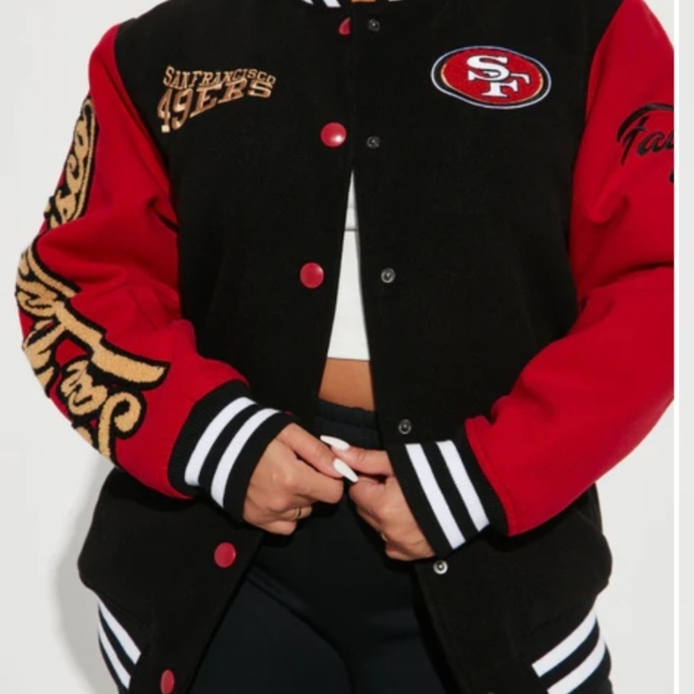 SF 49ers Women's SF Varsity Jacket - Red & Black